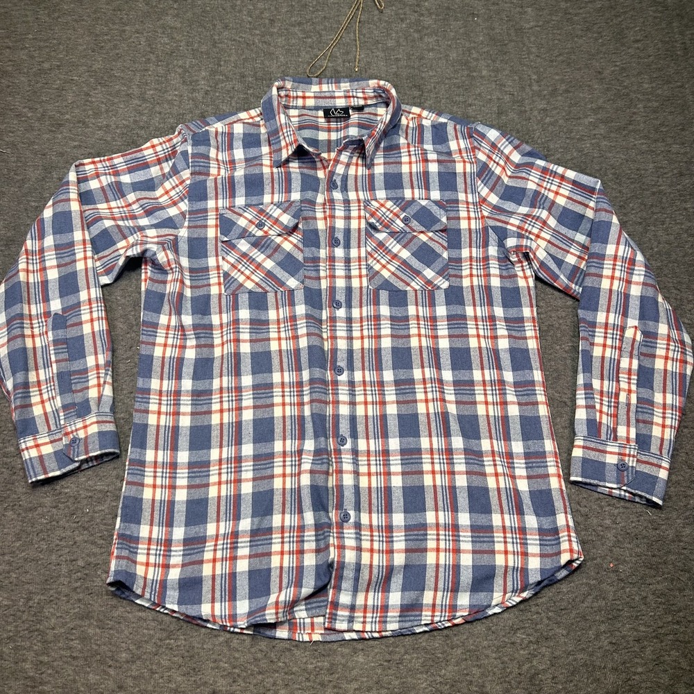 BURNSIDE Mens Large Plaid Flannel Shirt Blue Red White Casual Outdoor Workwear‎